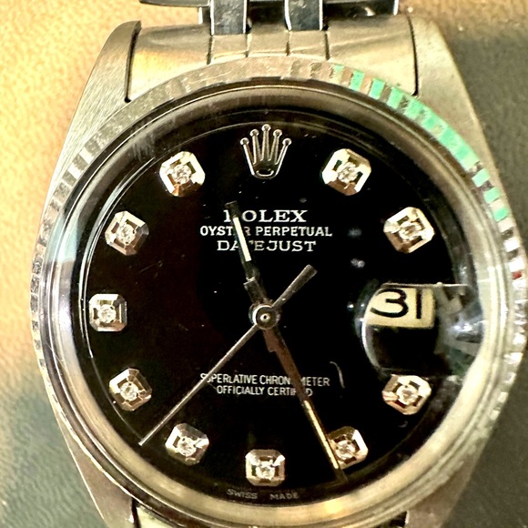 ROLEX MENS 36 mm DATEJUST WATCH STEEL BLACK DIAMOND DIAL FLUTED BEZEL - Picture 7 of 14